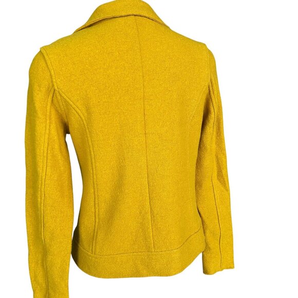 Tahari Wool Blend Boucle Moto Asymmetrical Side Zip Jacket Mustard Gold Size S - Picture 9 of 9